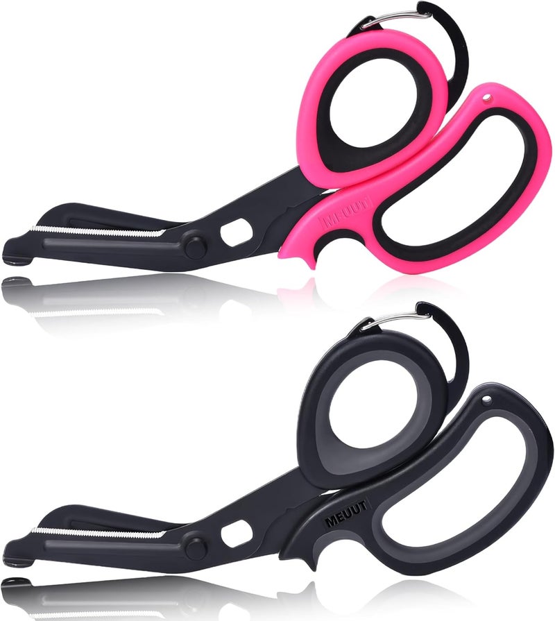 MEUUT 2 Pack Medical Scissors Trauma Shears with Carabiner design for left and right hand, 7.5" Fluoride Coated Non-stick Blades Bandage Scissor for Nurses, EMT, Household, outdoors - Image 1